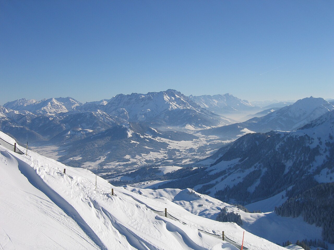 View from the snowy Kitzbüheler Horn, a mountain in Austria